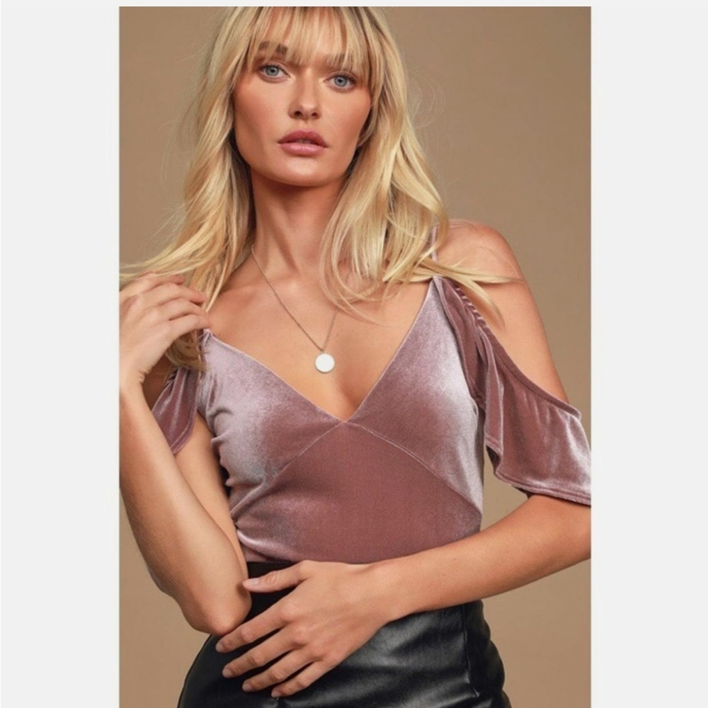 Lulu's I’m Flattered Velvet Off Shoulder Bodysuit